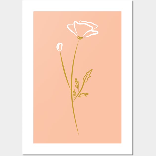 Modern minimal white poppy drawing on pink Wall Art by sziszigraphics